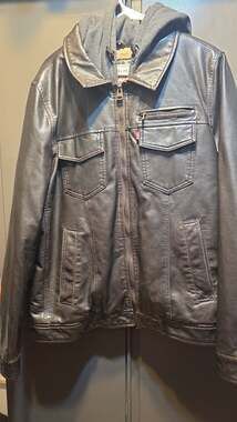 Levi Strauss Trucker Biker Distressed Leather Jacket Fleece Size Medium 54163